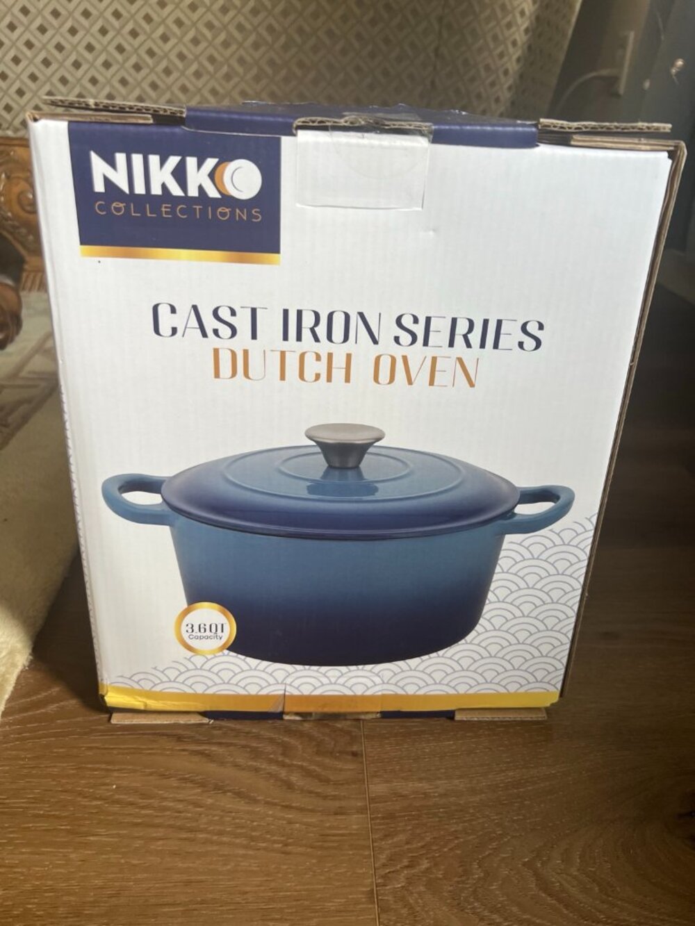 Nikko Collections Cast Iron Dutch Oven 3.6 Qt Blue Enamel Pot with Lid